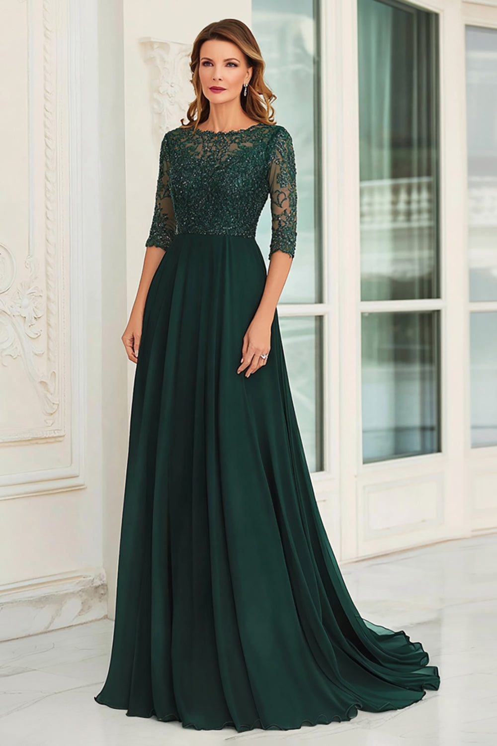 Chiffon A Line Dark Green Floor Length Mother of the Bride Dress