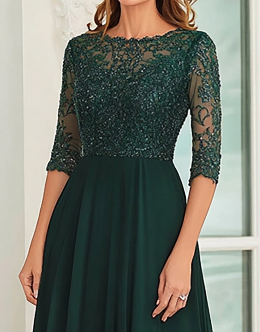 Load image into Gallery viewer, Chiffon A Line Dark Green Floor Length Mother of the Bride Dress