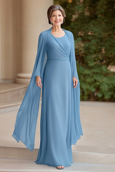 Flowy Dusty Blue Chiffon A Line Mother of the Bride Dress