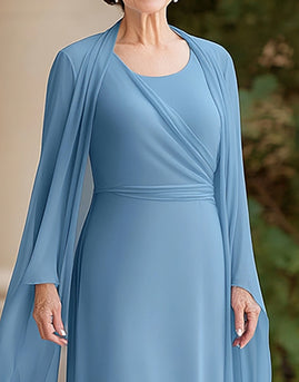 Flowy Dusty Blue Chiffon A Line Mother of the Bride Dress