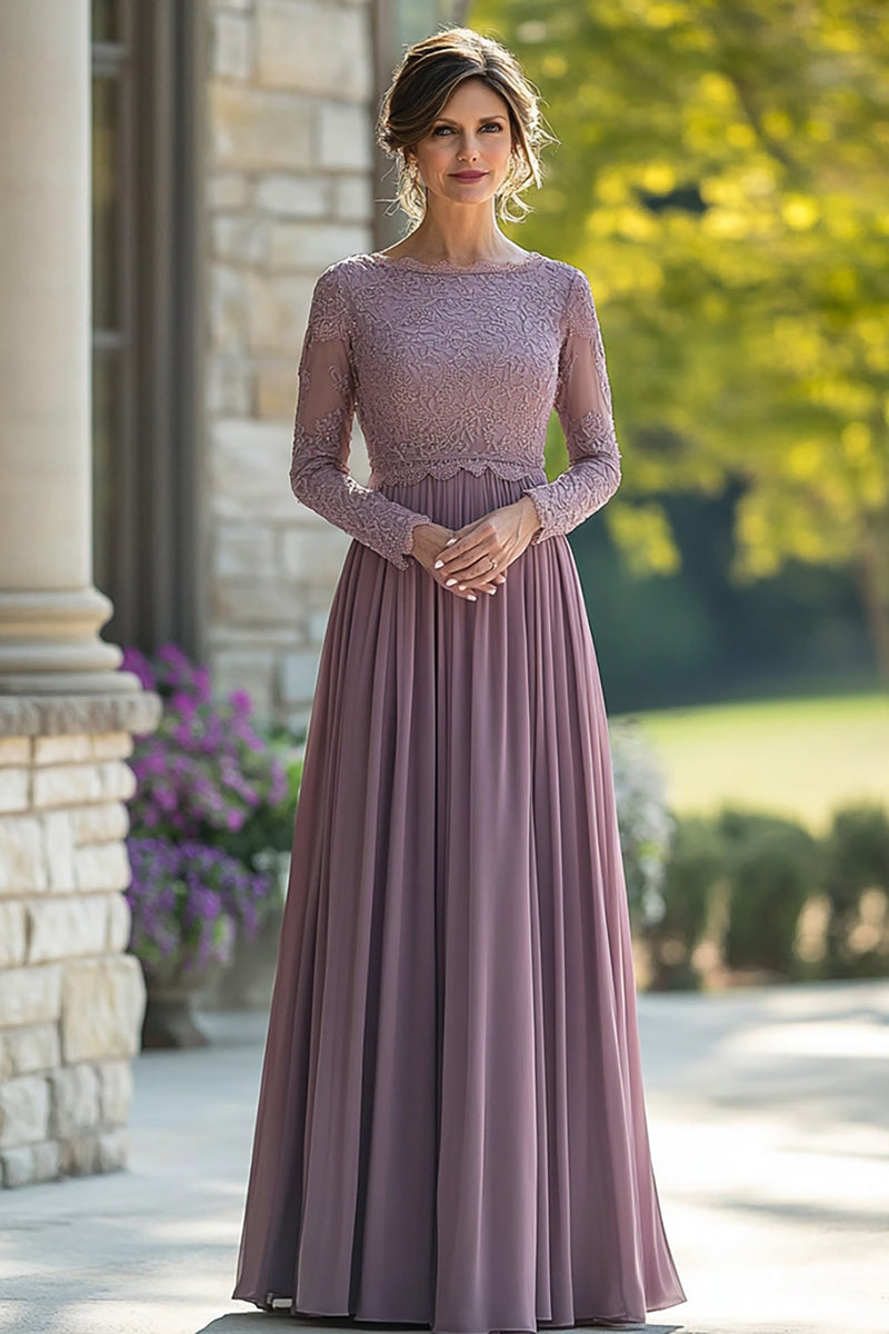 Load image into Gallery viewer, Lace Vintage Mauve A Line Pleated Mother of the Bride Dress