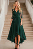 Load image into Gallery viewer, High-Low Dark Green V-Neck Mother of the Bride Dress with Lace