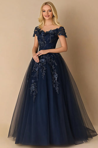 Sparkly Navy Ball Gown Tulle Mother of the Bride Dress