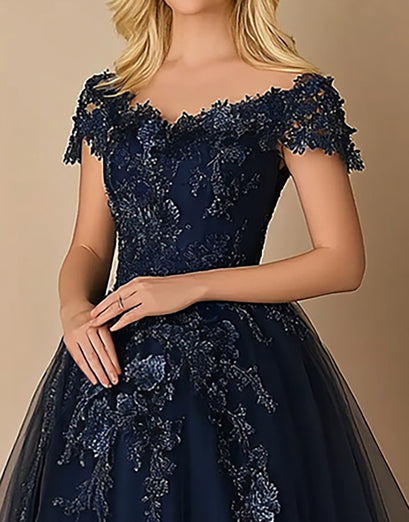 Sparkly Navy Ball Gown Tulle Mother of the Bride Dress