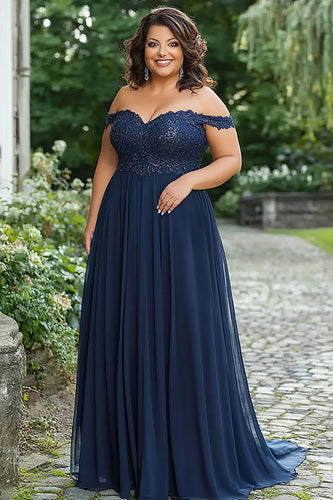 Navy Plus Size A Line Mother of the Bride Dress with Lace