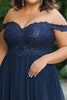 Load image into Gallery viewer, Navy Plus Size A Liine Mother of the Bride Dress with Lace