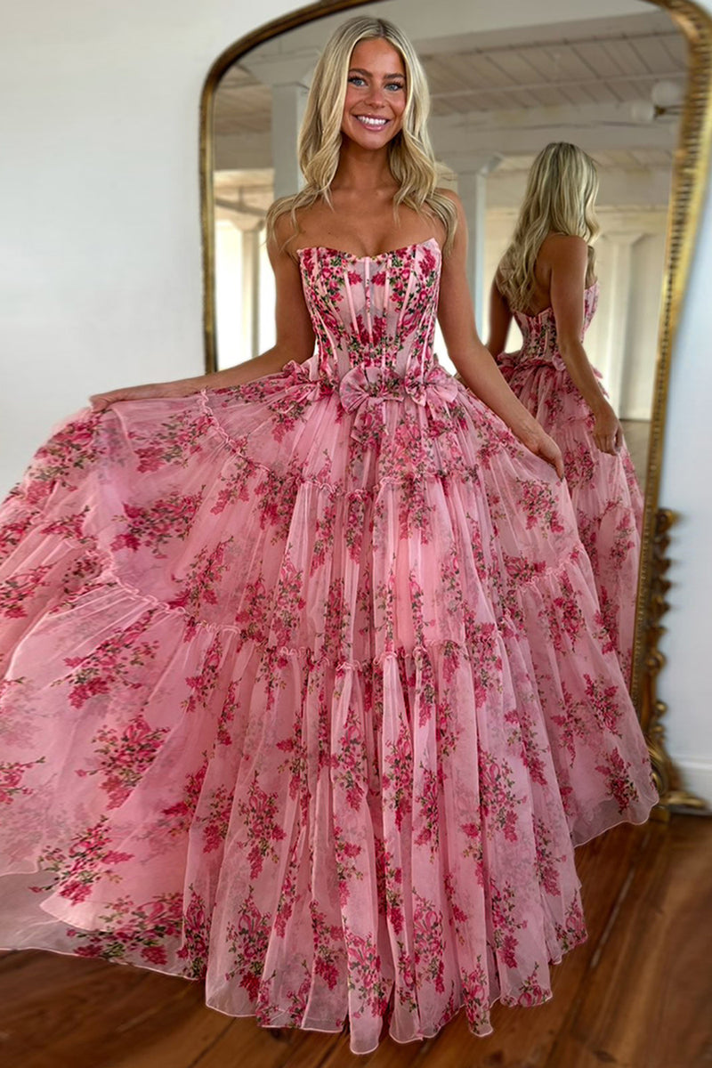 Load image into Gallery viewer, Blush Floral Corset A Line Long Prom Dress