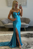 Load image into Gallery viewer, Blue Sparkly Sequins Sheath Long Prom Dress with Slit