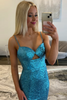 Load image into Gallery viewer, Blue Sparkly Sequins Sheath Long Prom Dress with Slit