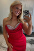 Load image into Gallery viewer, Red Sparkly Corset Sheath Long Prom Dress with Slit