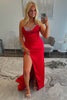 Load image into Gallery viewer, Red Sparkly Corset Sheath Long Prom Dress with Slit