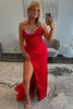 Load image into Gallery viewer, Red Sparkly Corset Sheath Long Prom Dress with Slit