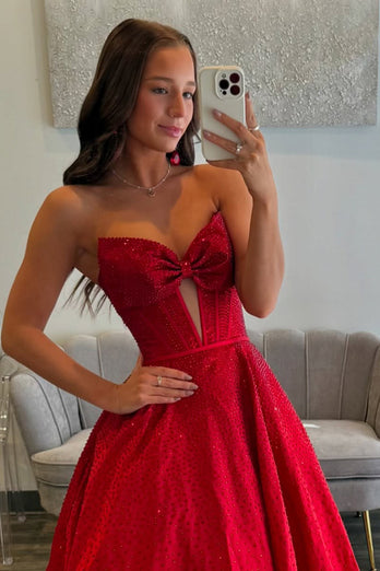 Fuchsia Sparkly Corset Bowknot Prom Dress