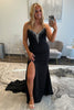 Load image into Gallery viewer, Sparkly Black Beaded Sheath Long Prom Dress with Slit