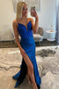 Load image into Gallery viewer, Sparkly Royal Blue Satin Beaded Long Prom Dress with Slit