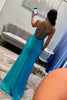 Load image into Gallery viewer, Blue Corset Appliqued Satin Long Prom Dress with Slit