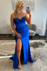 Load image into Gallery viewer, Royal Blue Corset Ruched Sheath Long Prom Dress with Slit