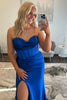 Load image into Gallery viewer, Royal Blue Corset Ruched Sheath Long Prom Dress with Slit