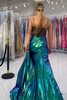 Load image into Gallery viewer, Green Sparkly Corset Ruched Long Prom Dress with Slit