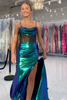 Load image into Gallery viewer, Green Sparkly Corset Ruched Long Prom Dress with Slit