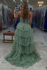 Load image into Gallery viewer, Sparkly Sage Corset Tiered Long Prom Dress with Slit