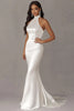 Load image into Gallery viewer, Halter Ivory Mermaid Satin Court Train Wedding Dress