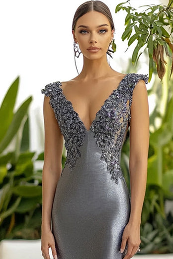 Dark Grey Sheath Embroidery Long Formal Dress