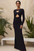 Load image into Gallery viewer, Black Scoop Sheath Long Formal Dress with Sleeves