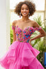 Load image into Gallery viewer, Fuchsia A Line Off the Shoulder Formal Dress with Flowers