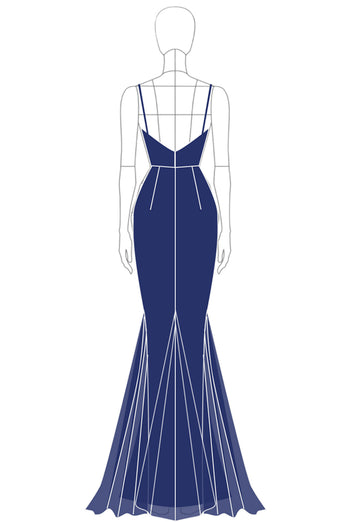 Sparkly Navy Spaghetti Straps Mermaid Long Formal Dress