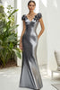 Load image into Gallery viewer, Dark Grey Satin Sheath Long Formal Dress with 3D Flowers