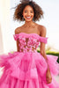 Load image into Gallery viewer, Floral Fuchsia Ball Gown Long Formal Dress with Ruffles