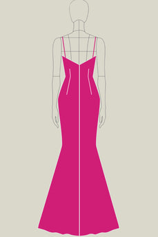 Lace Fuchsia Sheath Spaghetti Straps Long Formal Dress with Slit