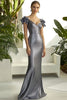 Load image into Gallery viewer, Dark Grey Sheath Long Formal Dress with 3D Flowers