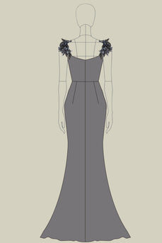 Dark Grey Sheath Long Formal Dress with 3D Flowers