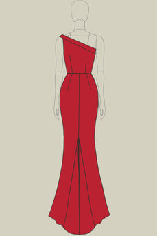 Red One Shoulder Sheath Long Formal Dress