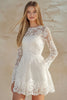 Load image into Gallery viewer, White Lace Embroideried A Line Short Graduation Dress with Long Sleeves