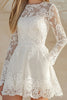 Load image into Gallery viewer, White Lace Embroideried A Line Short Graduation Dress with Long Sleeves