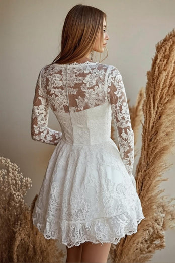 Lace Embroideried White A Line Mini Graduation Dress