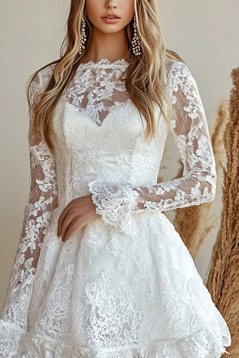 Lace Embroideried White A Line Mini Graduation Dress