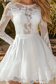 A Line White Lace Long Sleeves Mini Flowy Graduation Dress