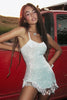 Load image into Gallery viewer, Sparkly White Sequins Spaghetti Straps Mini Graduation Dress with Tassel