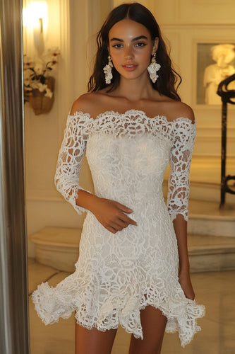 Lace White Bodycon Off the Shoulder Mini Graduation Dress