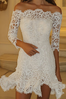 Lace White Bodycon Off the Shoulder Mini Graduation Dress