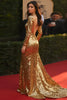 Load image into Gallery viewer, Sparkly Golden Sequins V-Neck Gala Dress with Long Sleeves