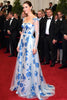 Load image into Gallery viewer, Cute A Line Blue Flower Printed Long Gala Dress