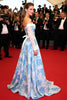 Load image into Gallery viewer, Blue Flower A Line Printed Off the Shoulder Gala Dress