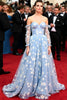 Load image into Gallery viewer, Blue Flower A Line Sweetheart Tulle Gala Dress