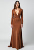 Load image into Gallery viewer, Caramel V-Neck Sheath Gala Dress with Long Sleeves