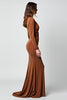 Load image into Gallery viewer, Caramel V-Neck Sheath Gala Dress with Long Sleeves